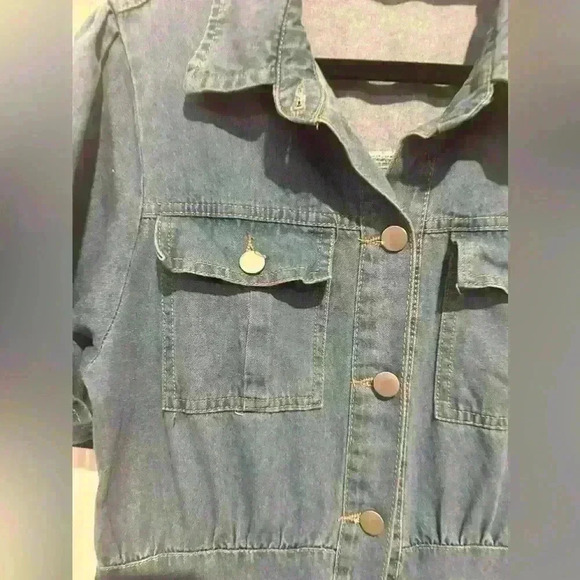 Denim Casual Lapel Button Down Front Maxi Shirt Short Sleeve Dress - Picture 4 of 6